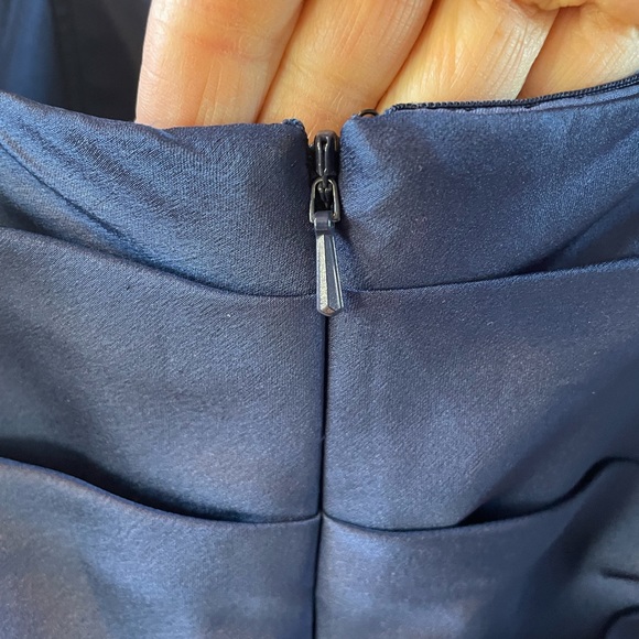 La Femme Navy Blue Strapless Slit Satin Ballgown - Picture 9 of 9